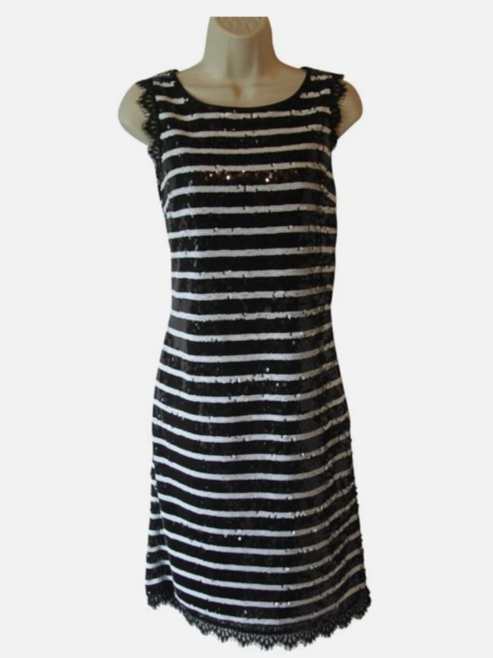 St. John 4 black and white sequin dress formal party lace